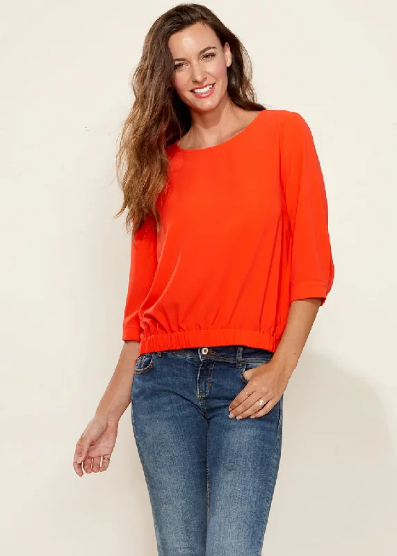 Gathered Hem Scoop Neck Blouse In Flamingo