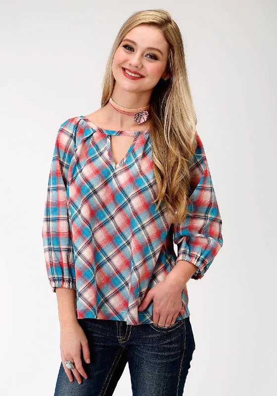 Roper Plaid Womens Red 100% Cotton Desert Sunrise S/S Blouse