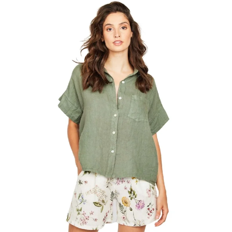 Short Sleeve Linen Blouse (Mediterranean Olive)