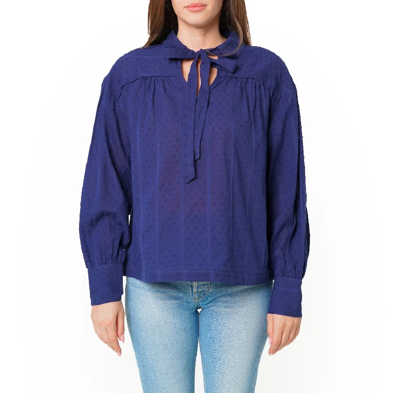 Women's Dotted Tie Neck Blouse in Midnight Stripe