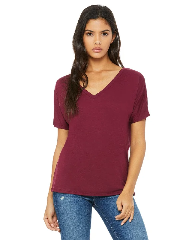 Bella+Canvas Ladies Flowy Simple V-Neck T-Shirt | Maroon