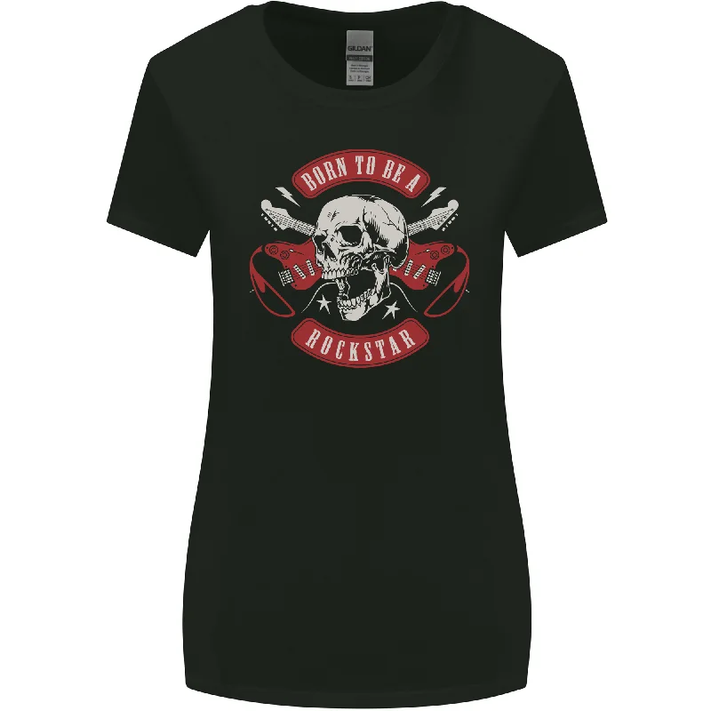 Born to Be a Rockstar Guitar Rock Music Skull Womens Wider Cut T-Shirt