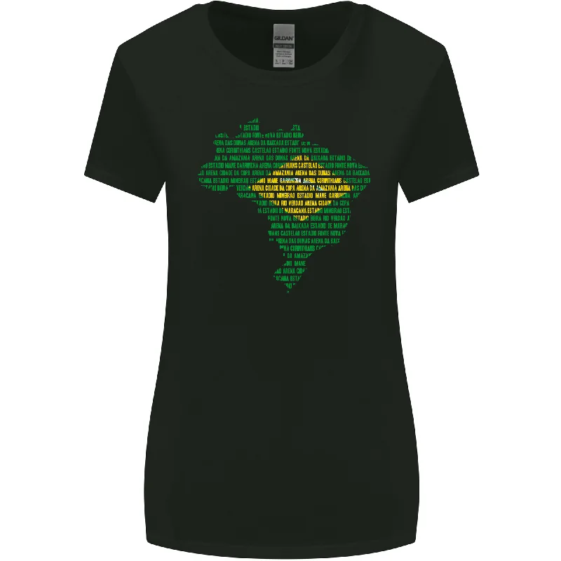 Brazilian Flag Word Cloud Brazil Football Womens Wider Cut T-Shirt