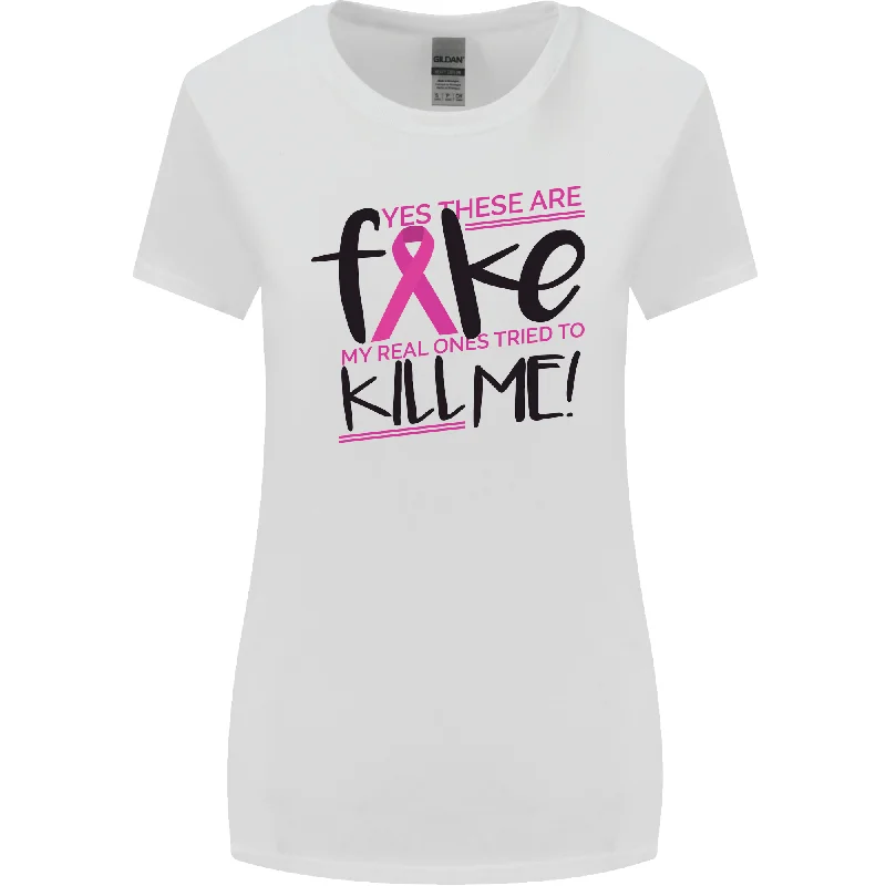 Breast Cancer Awareness Fake Boobs Womens Wider Cut T-Shirt