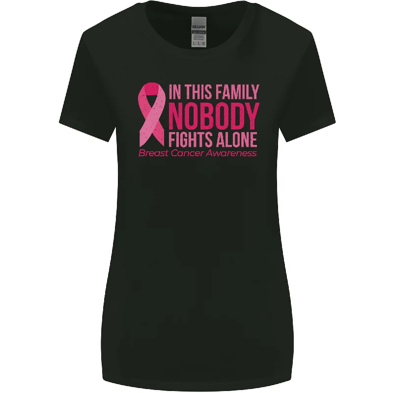 Breast Cancer Awareness Nobody Fights Alone Womens Wider Cut T-Shirt