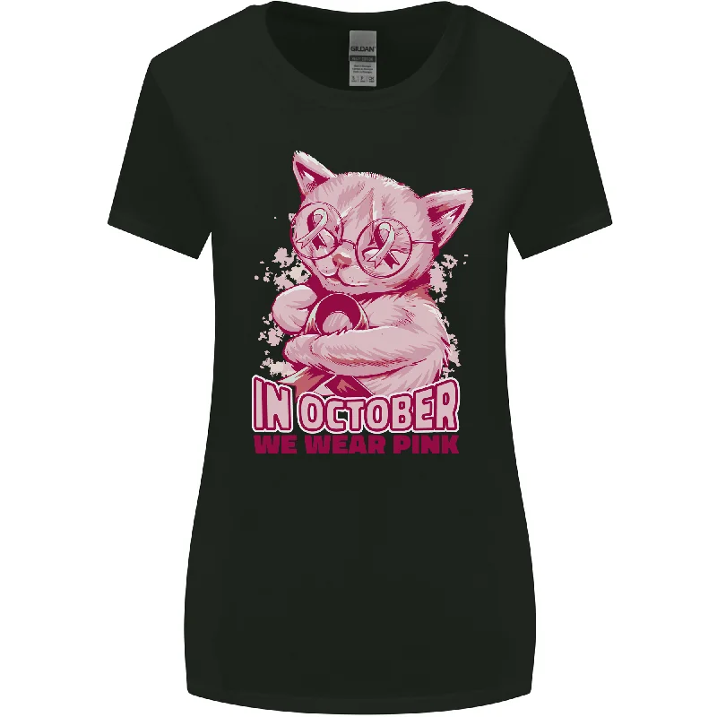 Breast Cancer Awareness October Cat Womens Wider Cut T-Shirt