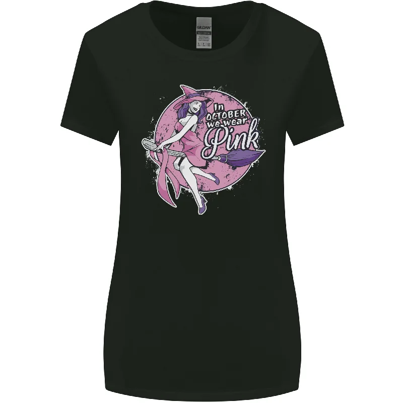 Breast Cancer Awareness Witch Halloween Womens Wider Cut T-Shirt