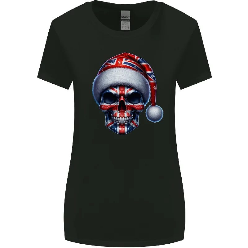 Britain Christmas Skull British UK Flag Union Jack Womens Wider Cut T-Shirt