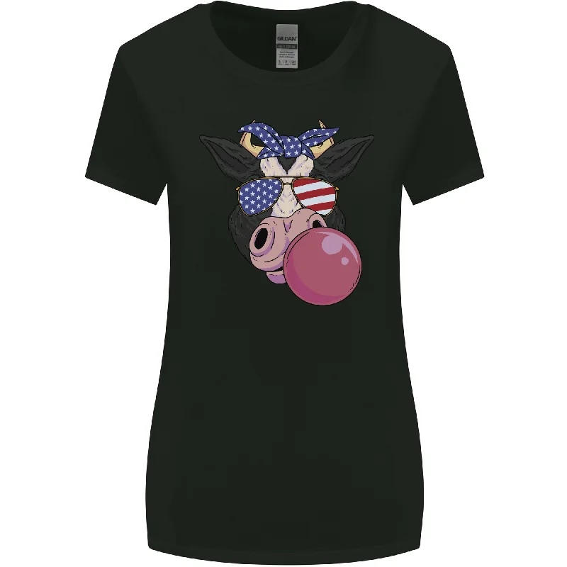 Bubblegum Cow American Shades & Bubble Gum Womens Wider Cut T-Shirt