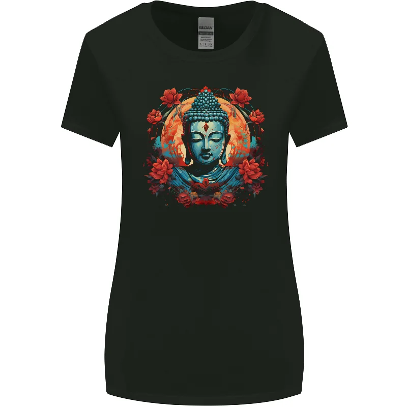 Buddha With Lotus Flowers Womens Wider Cut T-Shirt