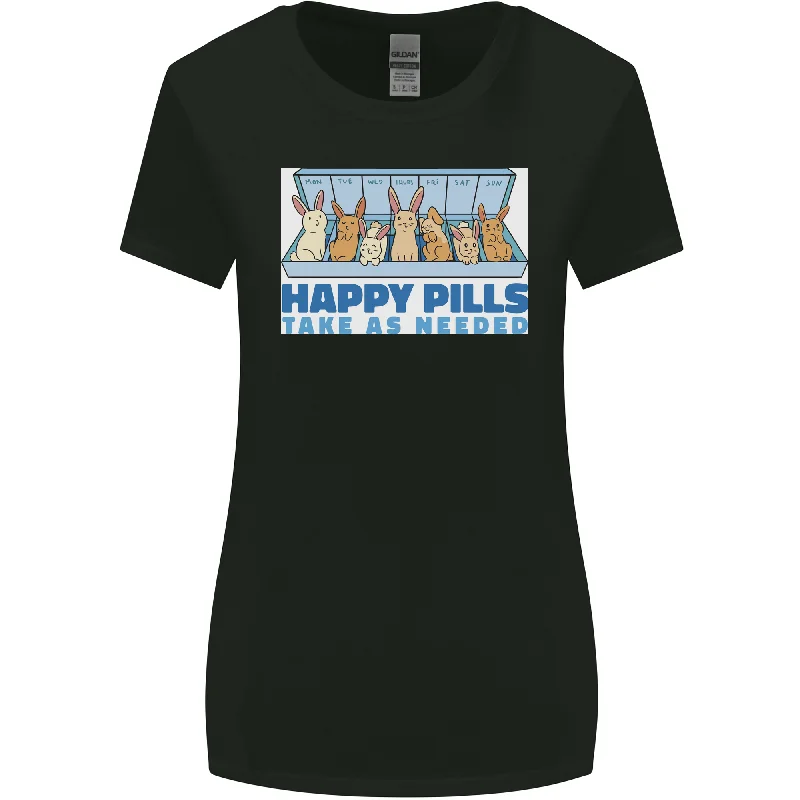 Bunny Rabbit Happy Pills Antidepressant Womens Wider Cut T-Shirt