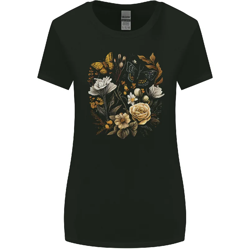 Butterfly and Flowers Nature Womens Wider Cut T-Shirt