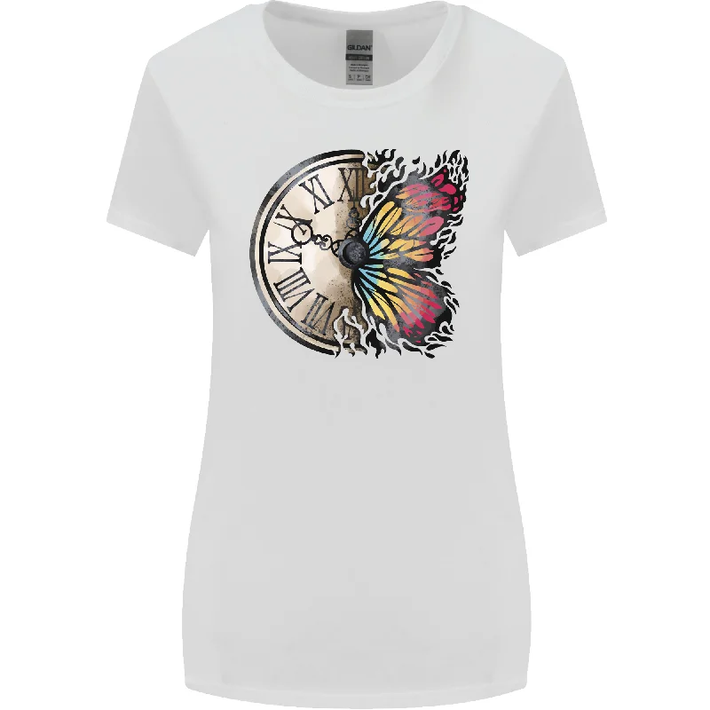 Butterfly Clock Womens Wider Cut T-Shirt