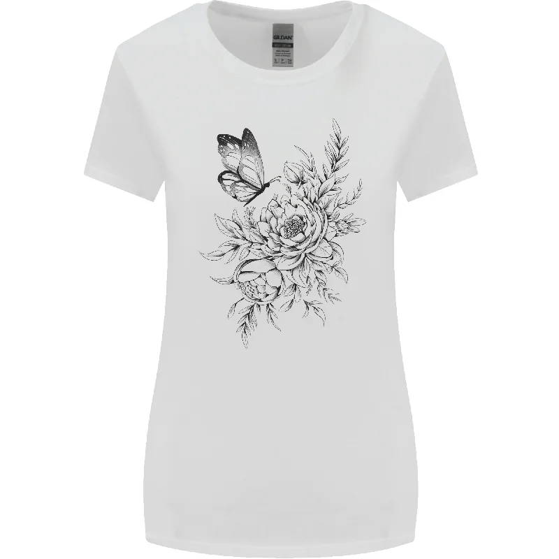 Butterfly & Flowers Womens Wider Cut T-Shirt