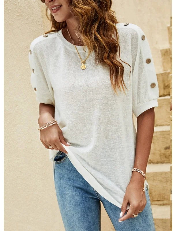 Button-Shoulder Relaxed T-Shirt Top