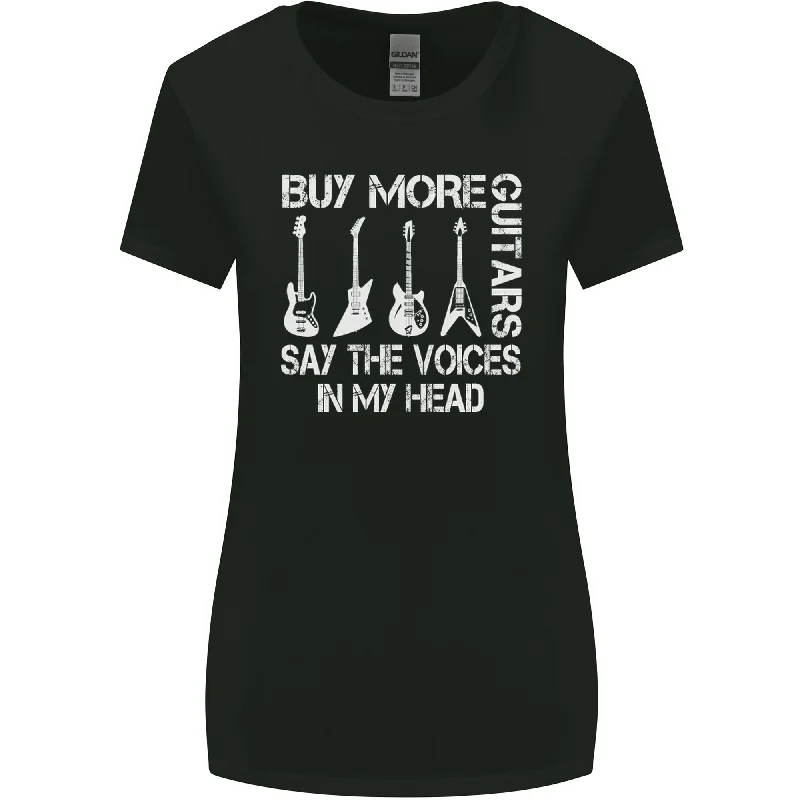 Buy More Guitars Say the Voices Funny Womens Wider Cut T-Shirt