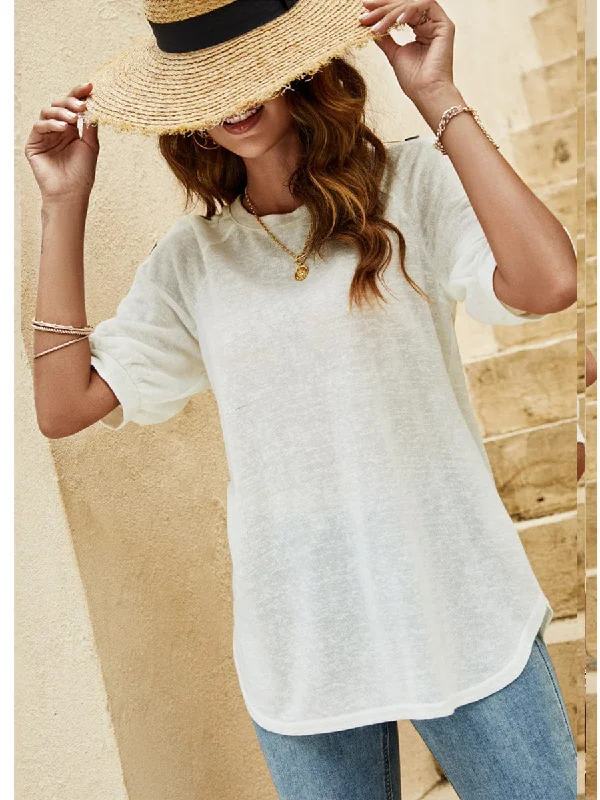 Women's Casual Button Detail T-Shirt