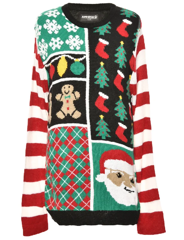 Festive Season Multi-Colour Patterned Christmas Jumper - L