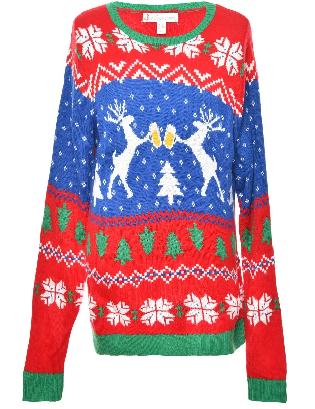 Festive Season Multi-Colour Patterned Christmas Jumper - L