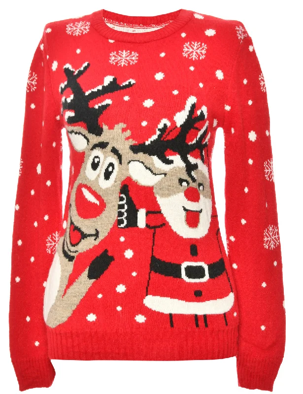 Festive Season Red Reindeer  Christmas Jumper - XL