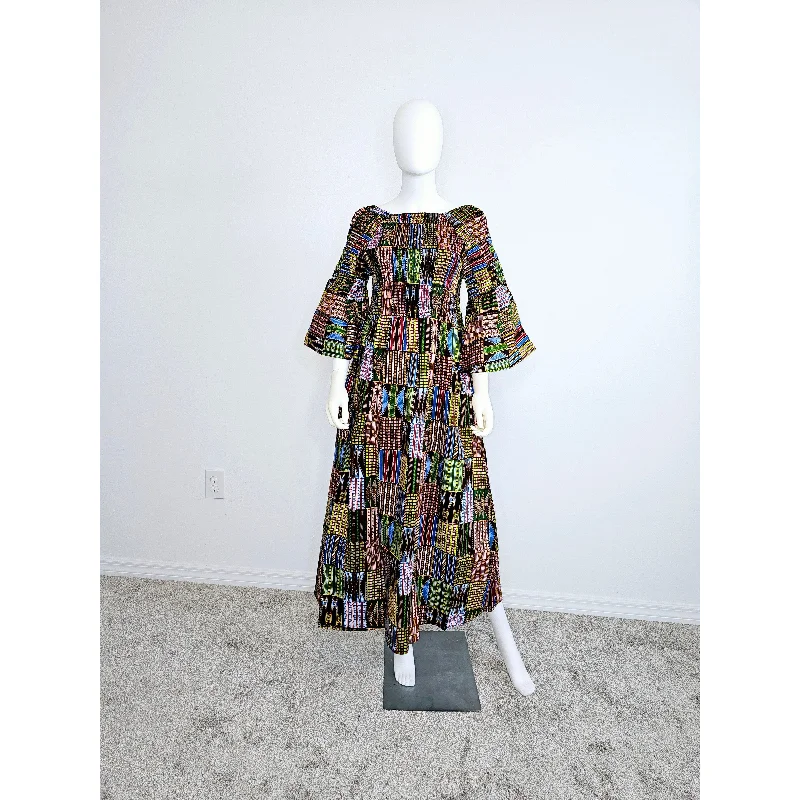 African Ankara Off the Shoulder Maxi Dress