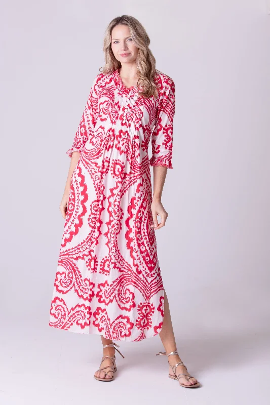 Cotton Annabel Maxi Dress in Red & White Ikat