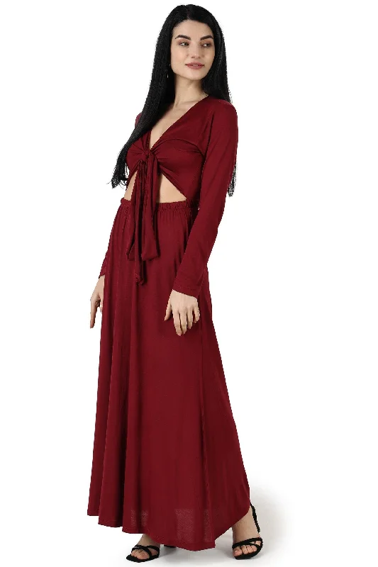 Maroon Solid Multiway Wear Maxi Dress