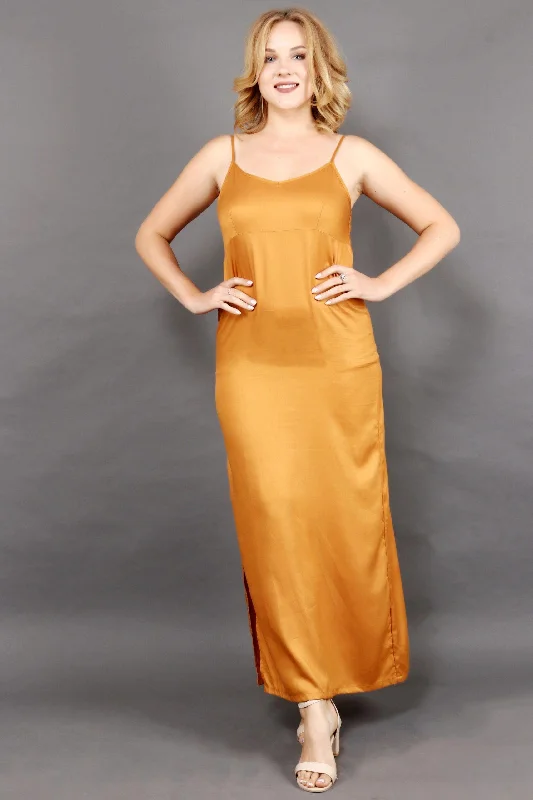 Mustard Solid Maxi Dress with Side Slit