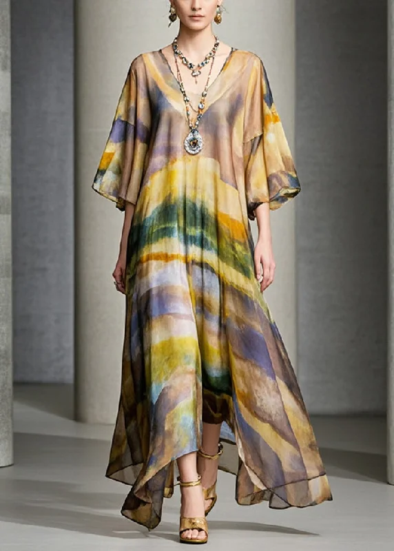 Plus Size Brown Oversized Print Chiffon Maxi Dress Summer