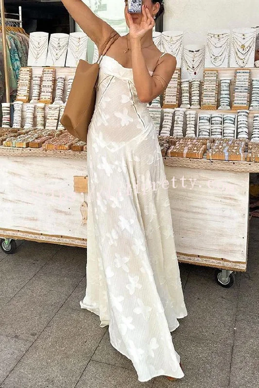 Romantic Vintage Feel Jacquard Fabric Back Lace-up Slip Floaty Maxi Dress