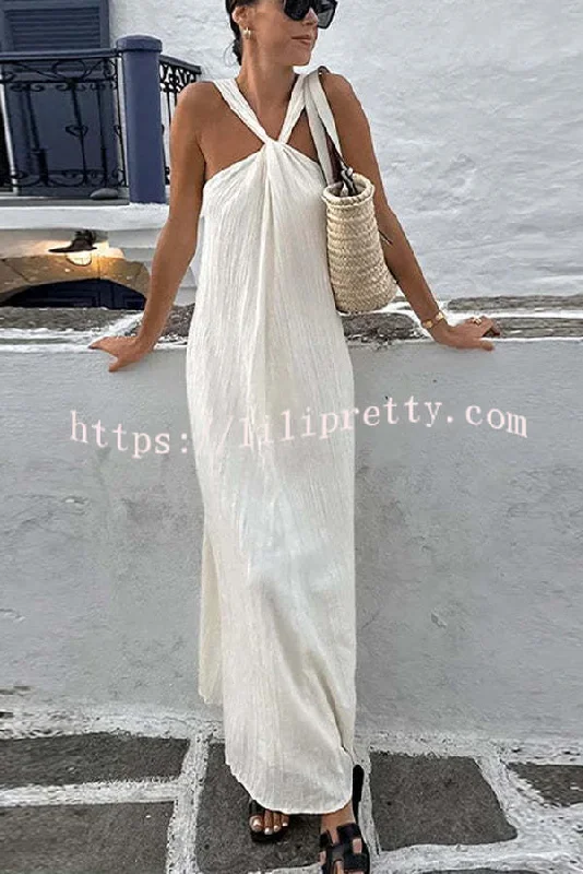 Lilipretty Sea angel Linen Blend Textured Fabric Halter Vacation Maxi Dress