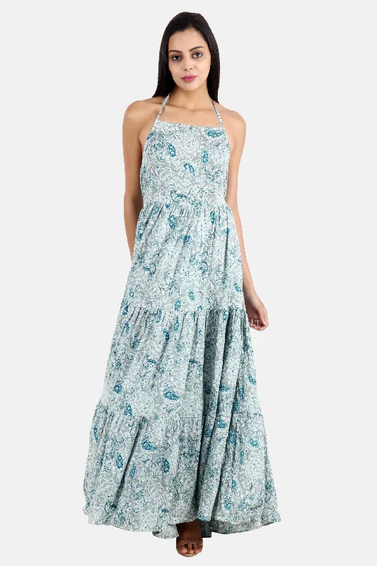 Sea Green Paisley Printed Maxi Dress