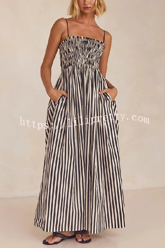 Mariela Stripe Smocked Bust Pocketed Slip Loose Maxi Dress