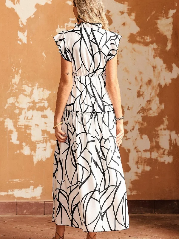 V-Neck Maxi Dress with Abstract Print