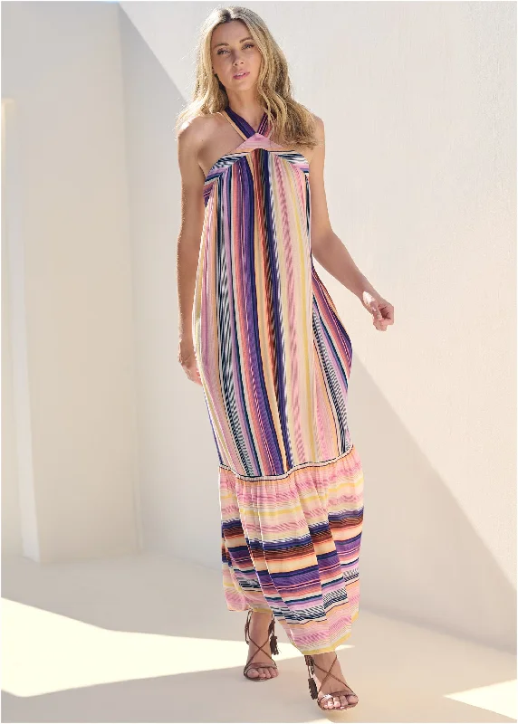 Striped Tiered Maxi Dress - Multi