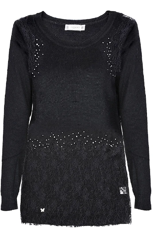 PHILLIPA Black Lace Crystal Jumper