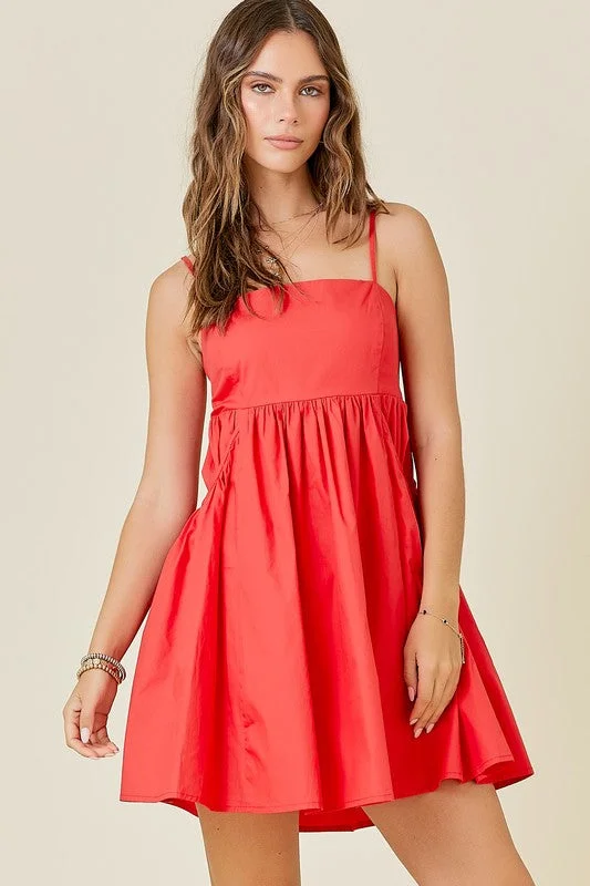 Sleeveless Poplin Mini Dress With Pocket Detail