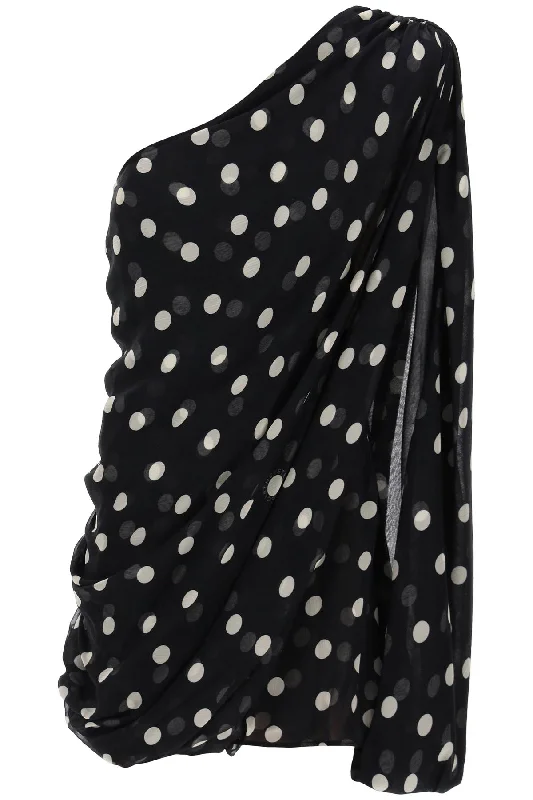 Silk Polka Dot Mini Dress  - Black