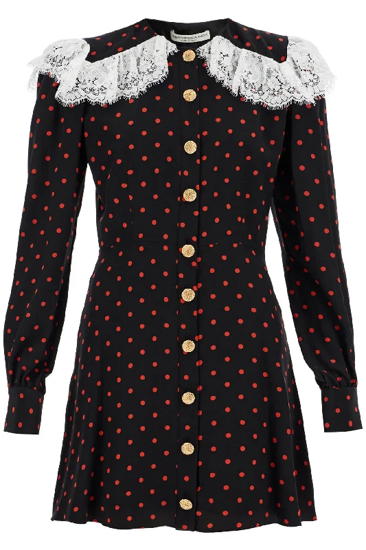 'silk Polka Dot Mini Dress  - Black