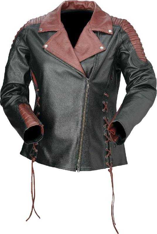 Z1R Women's Combiner Leather Jacket - Black/Red - 3W 2813-1016