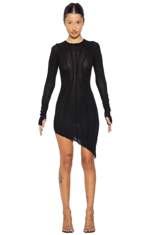 Asymmetric Long Sleeve Mini Dress