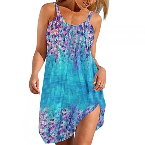 Beach Dresses for Women 2022 Floral Print Sleeveless Cute Dress Casual Dress Sundress Short Mini Dress | Original Brand