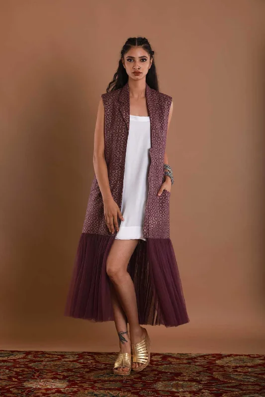 Block Printed Wine Tulle Jacket