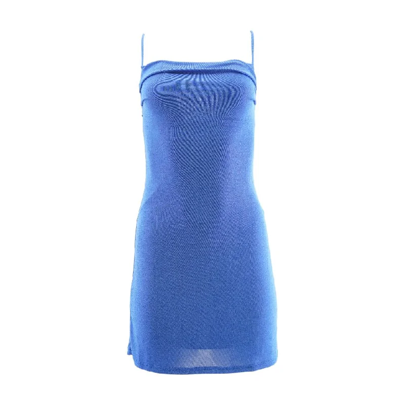 Blue Solid Mini Dress