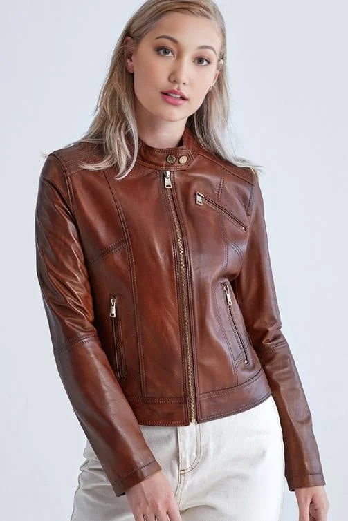 Burnt Seinna Women Brown Leather Jacket