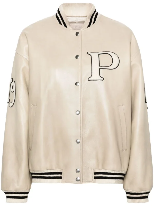 logo-appliqué leather bomber jacket