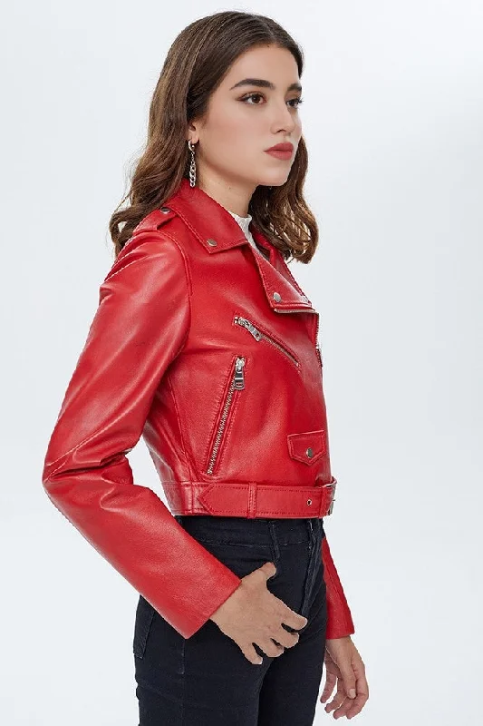 Dahlia Red Brando Women Biker Jacket