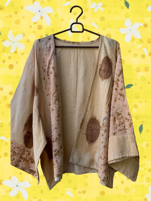 Ecoprinted Handwoven Breezy Jacket Beige