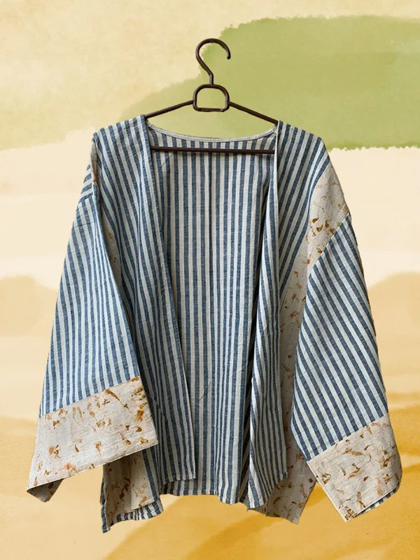 Ecoprinted Handwoven Breezy Jacket Blue