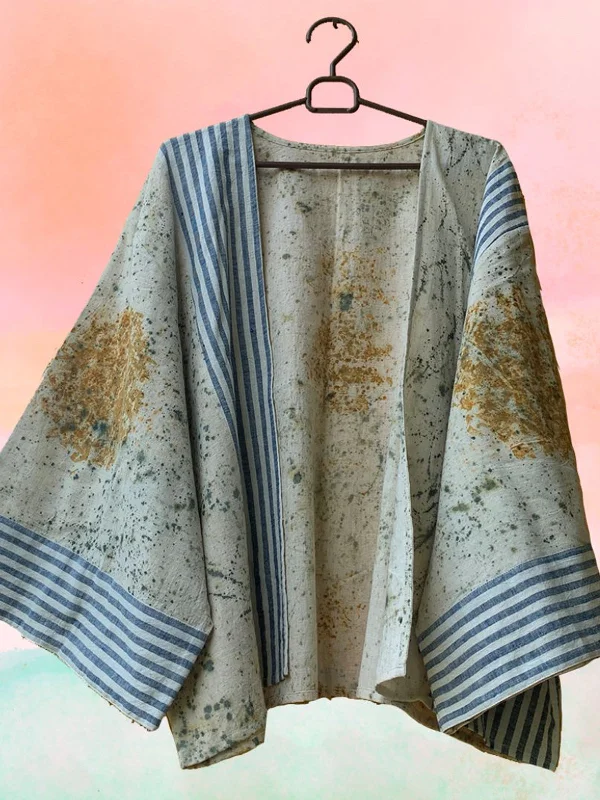 Ecoprinted Handwoven Breezy Jacket Off White